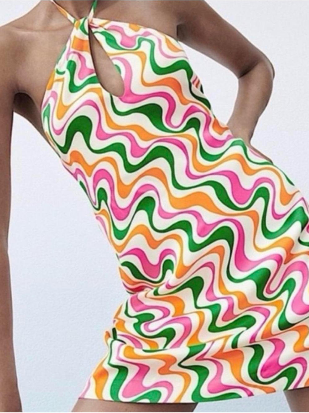 Zara Pink, Green & Orange Halter Mini Dress